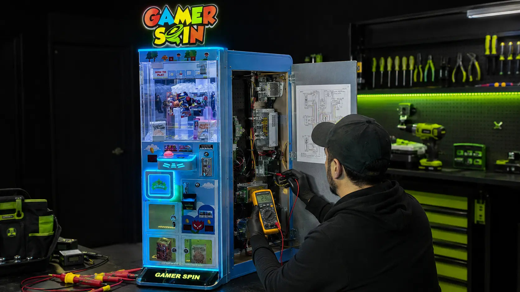 Electrical arcade repair scene