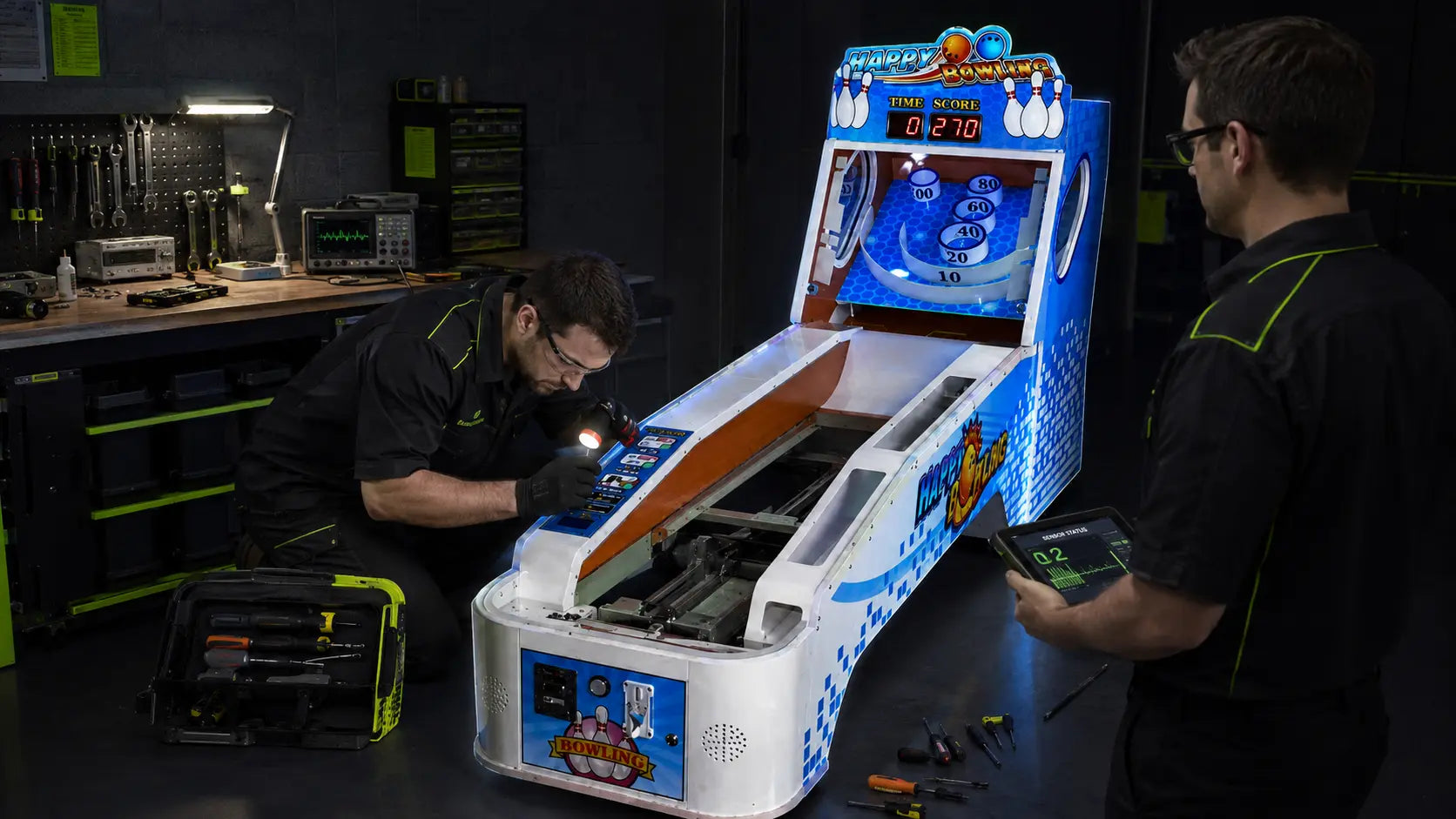 Mechanical arcade repair scene